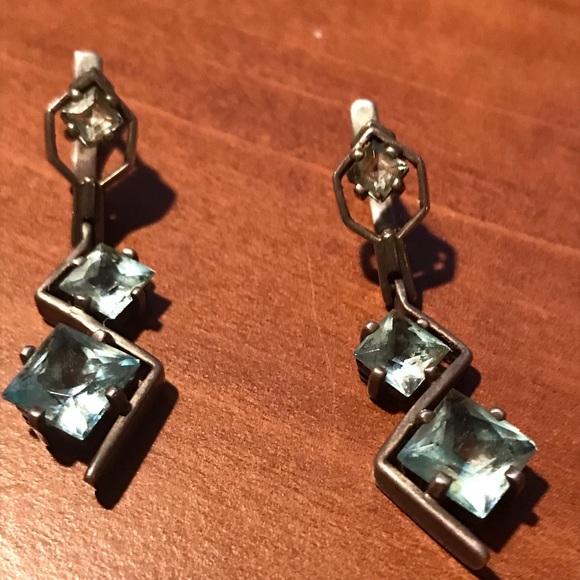 New Genuine Blue Topaz Earrings &Ring Silver925 English Lock - Picture 3 of 4